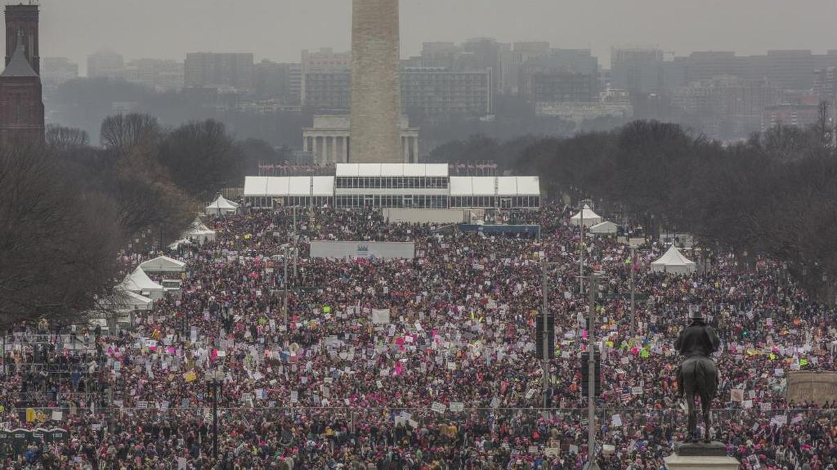 Thousands fill the National Mall for the Women's March in Washington on January 21, 2017.
