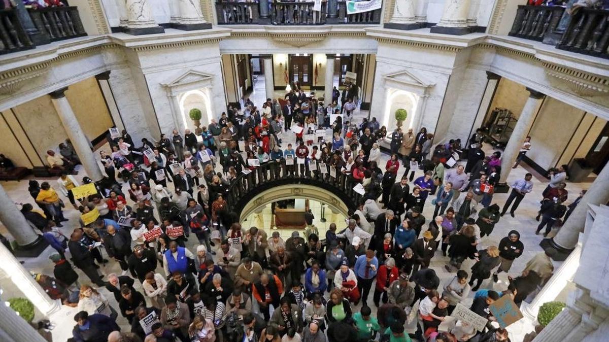 Several hundred parents, educators, education activists, and students join a handful of legislators in an education rally at the Capitol in Jackson on Thursday.