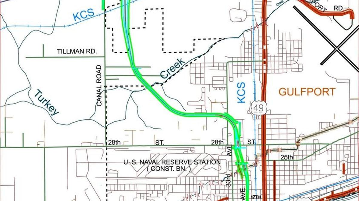 Proposed port connector road from Interstate 10 to the Port of Gulfport.
