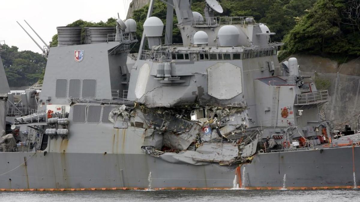 The damaged USS Fitzgerald is docked at the U.S. Naval base in Yokosuka, southwest of Tokyo, after colliding in June with Philippine-flagged container ship ACX Crystal off Japan. The Navy said the guided-missile destroyer will change homeport, effective Dec. 15, to Pascagoula, where the Huntington Ingalls Industries shipbuilders will repair the ship.