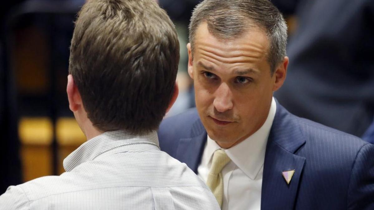 Donald Trump’s campaign manager Corey Lewandowski talks to a member of the media at Nathan Hale High School in West Allis, Wis., in April. Lewandowski is leaving the campaign, following a tumultuous stretch marked by missteps and infighting.