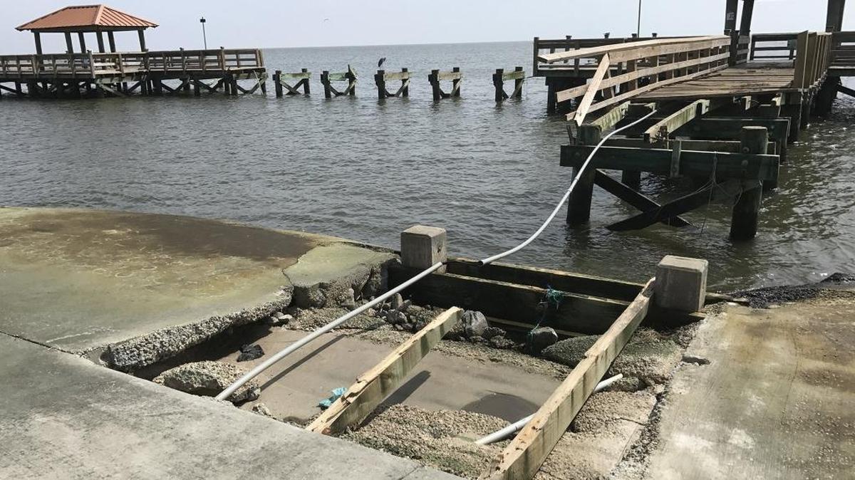 Urie Pier at the Gulfport Small Craft Harbor was heavily damaged by Hurricane Nate.