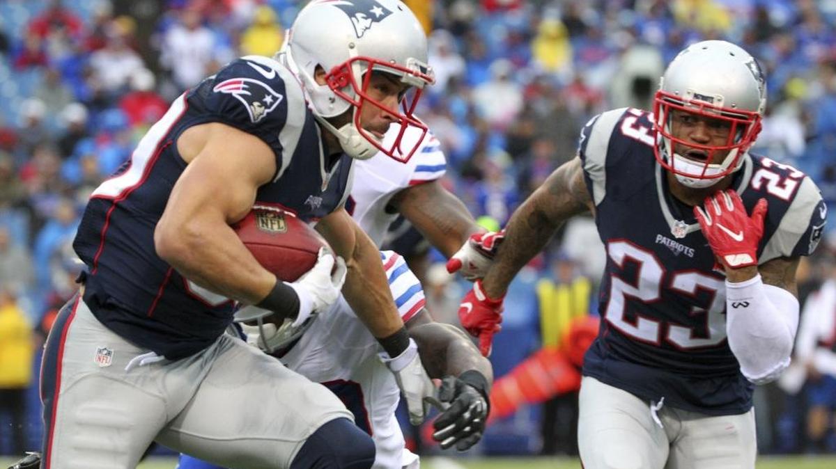 In this Oct. 30, 2016, file photo, New England Patriots' Danny Amendola, left, returns a kickoff during the second half of an NFL football game against the Buffalo Bills in Orchard Park, N.Y. The Patriots and the Philadelphia Eagles are set to meet in Super Bowl 52 on Sunday, Feb. 4, 2018, in Minneapolis.