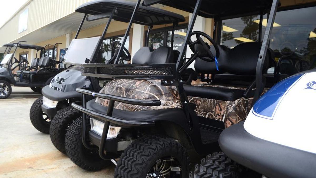 Golf carts and custom-made golf carts are available for sale at Gulf Coast Golf Carts in Diamondhead.