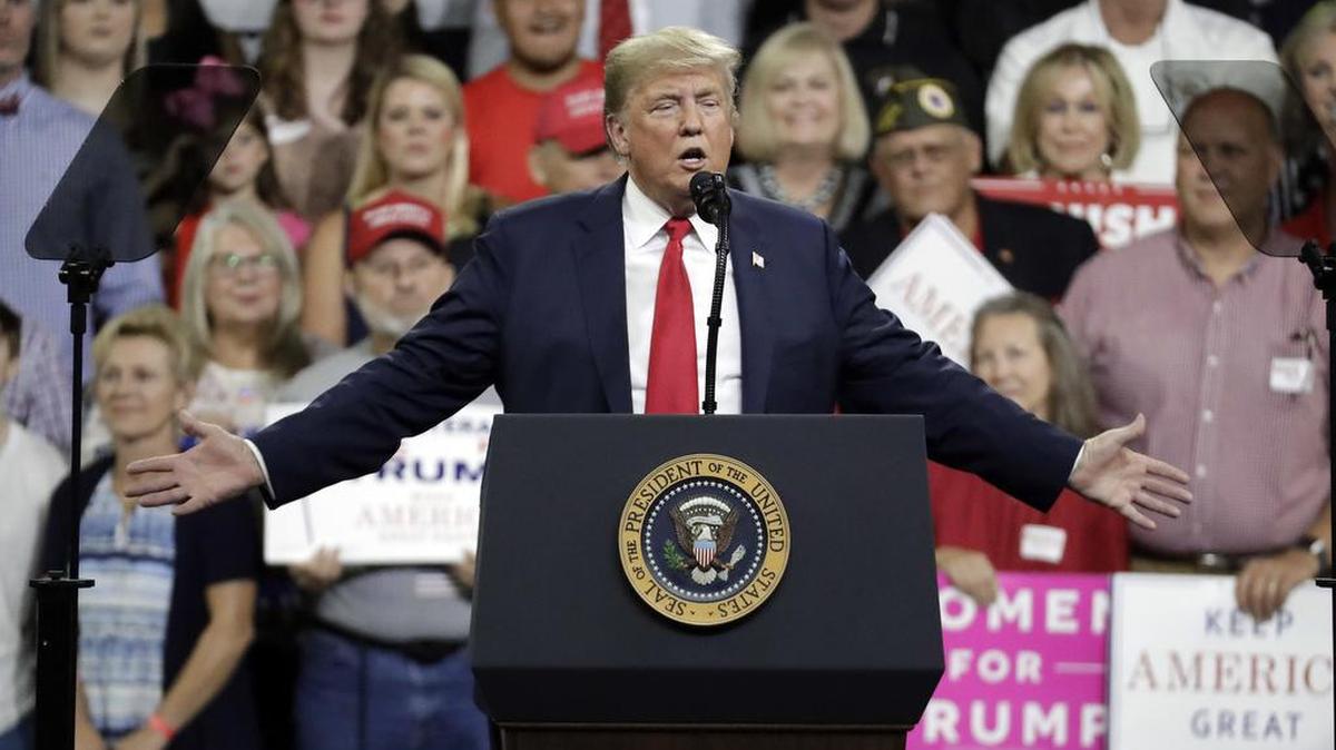 President Donald Trump speaks at a rally Monday, Oct. 1, 2018, in Johnson City, Tenn.