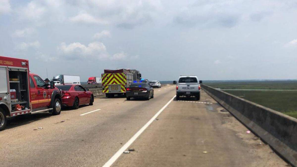 Scene of a crash on the Pascagoula River bridge after an 18-wheeler heading east rear-ended a 2012 Nissan Sentra. A Lucedale woman was killed after the Nissan was pushed off the bridge, officials say. It happened just after 7 a.m. Sunday. A second crash involved two cars and no injuries.
