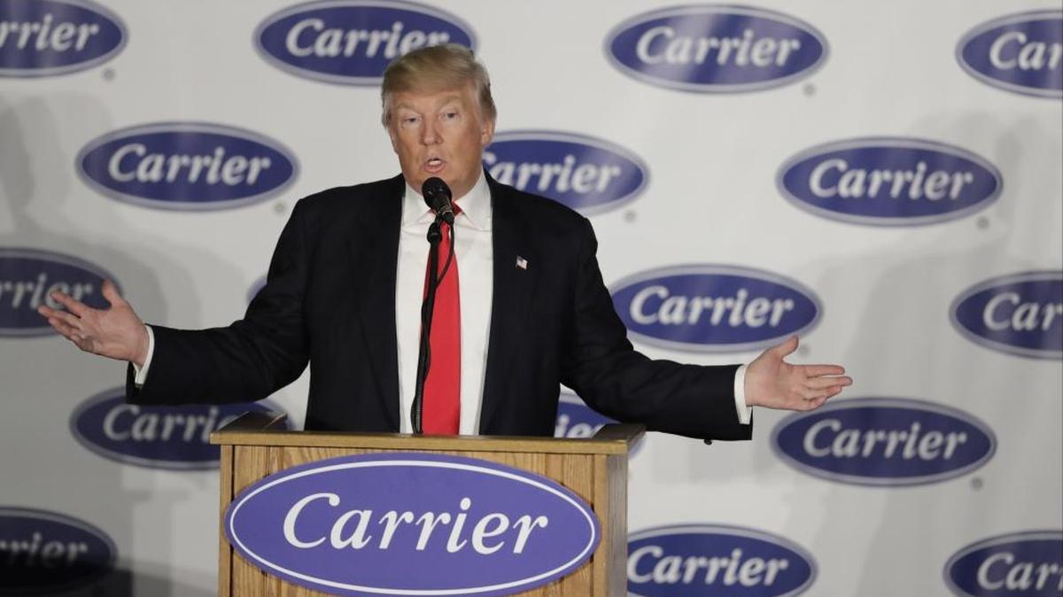 President-elect Donald Trump speaks at Carrier Corp Thursday, Dec. 1, 2016, in Indianapolis.