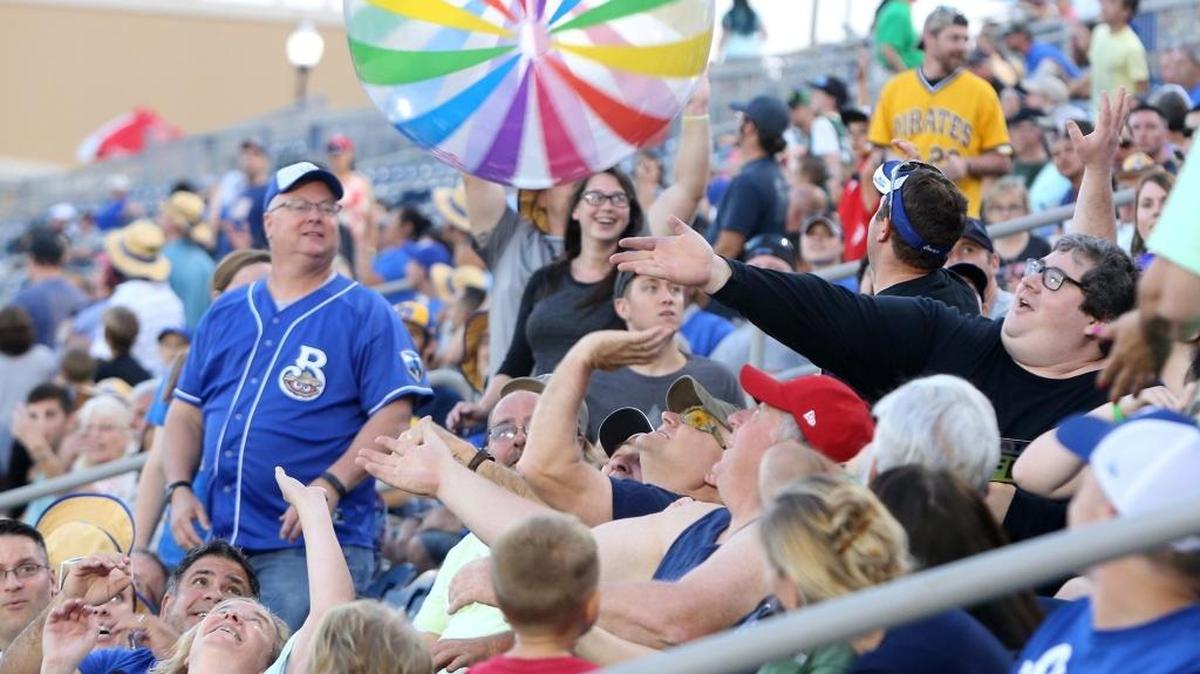 Fans knock beach balls around between innings at the Biloxi Shuckers home game. A Sound Off reader says Shuckers games are so much fun!