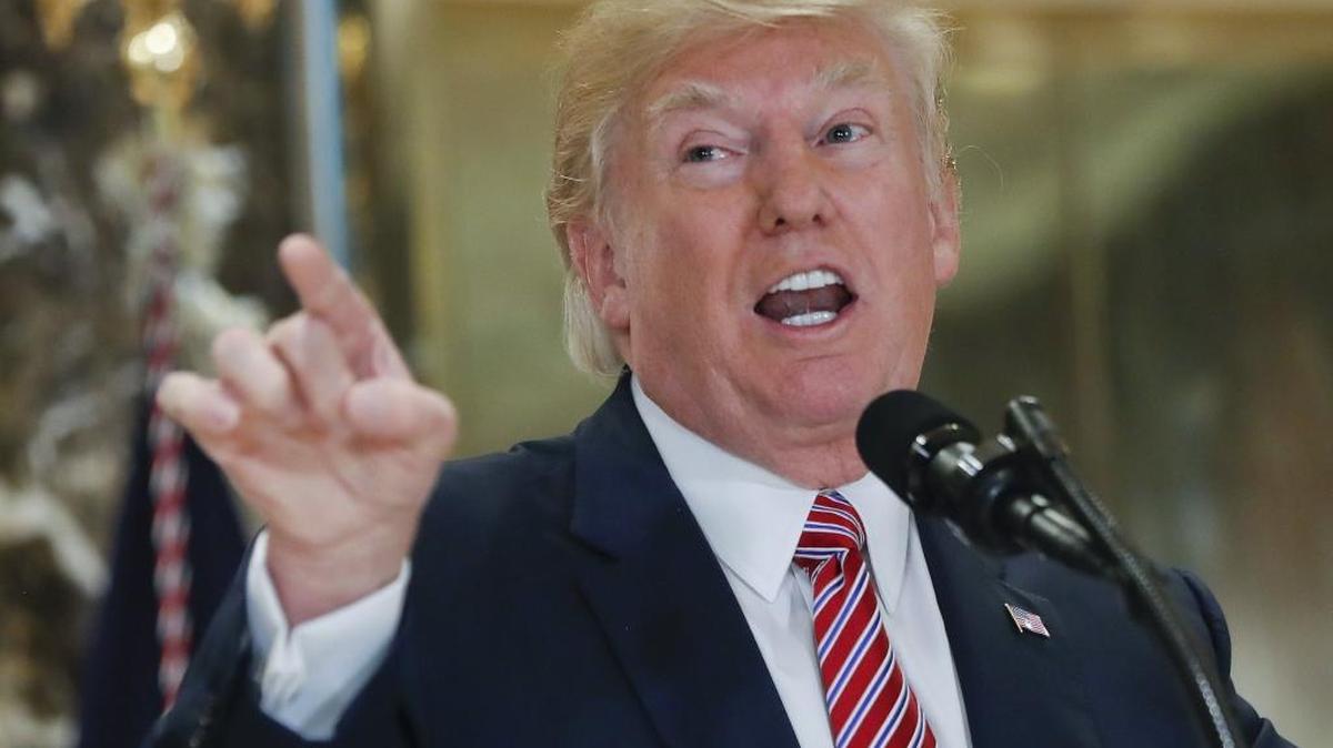 President Donald Trump speaks to the media in the lobby of Trump Tower, Tuesday, Aug. 15, 2017, in New York.