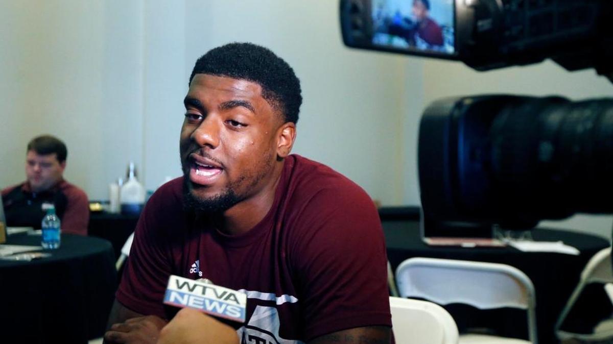 Mississippi State quarterback Elijah Staley speaks about the four-way quarterback race this season with reporters at during media day Monday in Starkville.