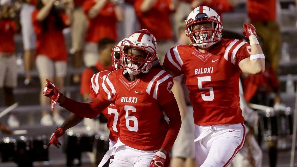 Riko Carter (6) and Chase Nadolski (5) are part of a stiff Biloxi defense for first-year head coach Katlan French.