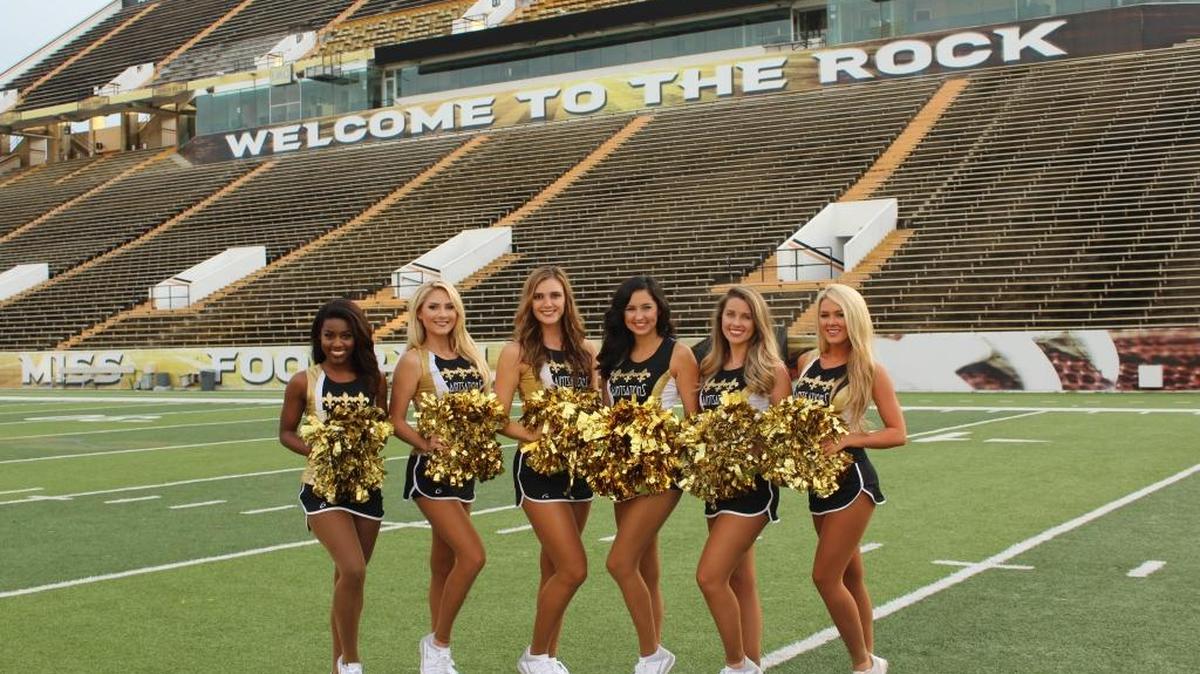 Southern Miss graduates who will be performing this year as members of the Saintsations include, from left to right: Andre’El Brown, Brandy Jarvis, Alexis Barbaresi Weeks, Tasia Poyadou Lamb, Elizabeth Kiehn and Summer Rials.
