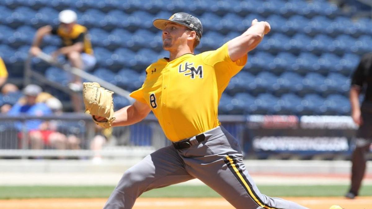 Southern Mississippi pitcher Kirk McCarty throws in the first inning against Louisiana Tech in their C-USA tournament game at MGM Park in Biloxi on May 25, 2017.