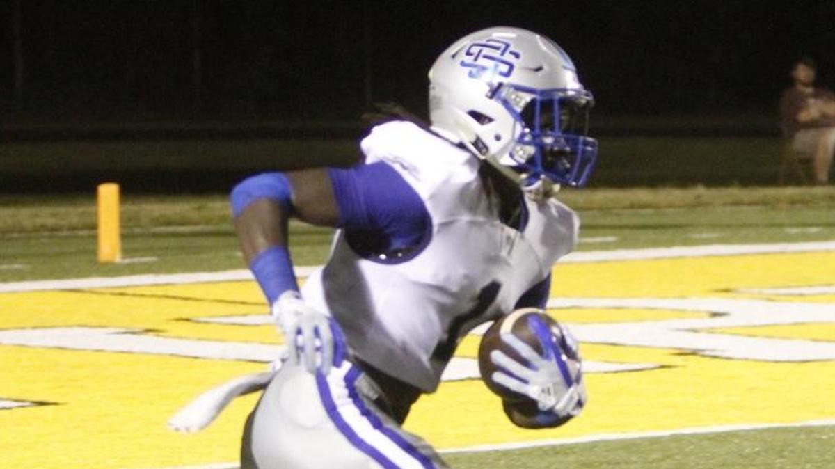 Ocean Springs's Malcolm Magee returns a kick during the third quarter of their game at Warrior Stadium in D'Iberville on Sept. 29, 2017.