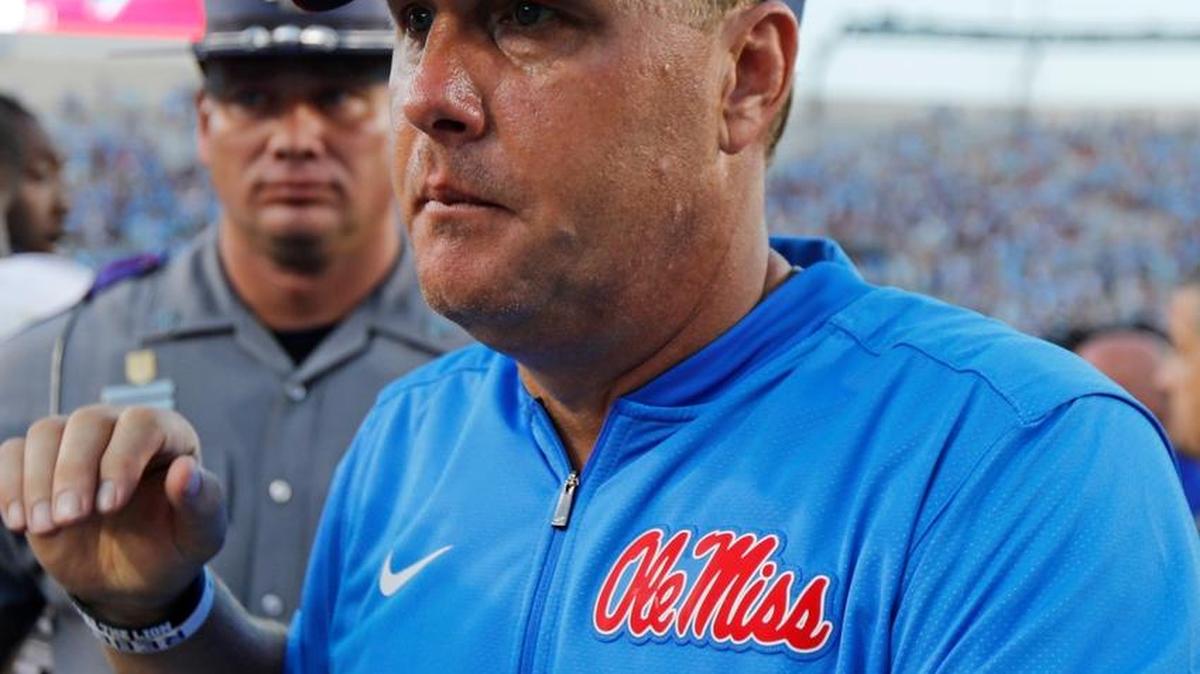 Ole Miss head coach Hugh Freeze walks off the field following a loss to No. 1 Alabama Saturday in Oxford, Miss.