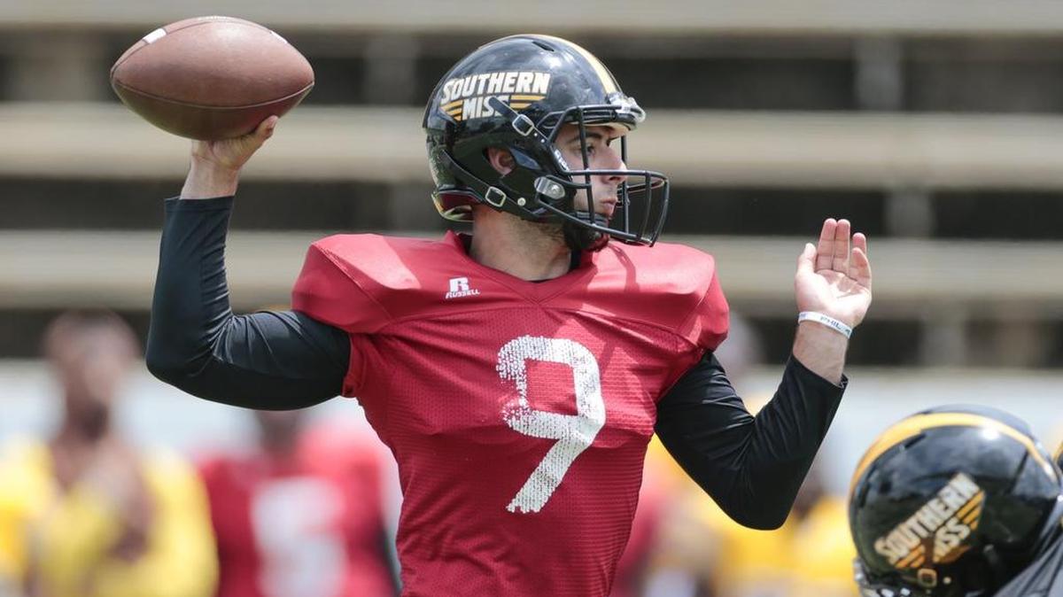 Marcelo Rodriguez sets up to pass during the Southern Miss spring game on April 21 in Hattiesburg. The Miami native will be in the hunt to be the starting quarterback this fall.