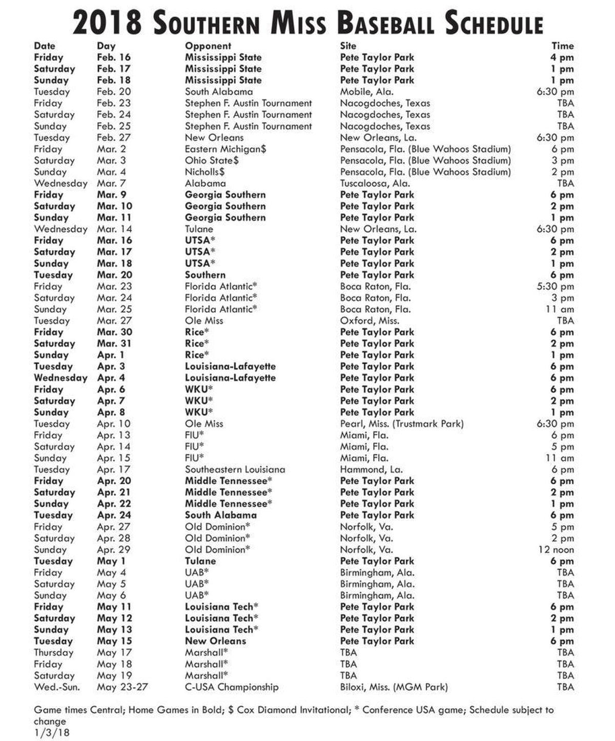 USM schedule