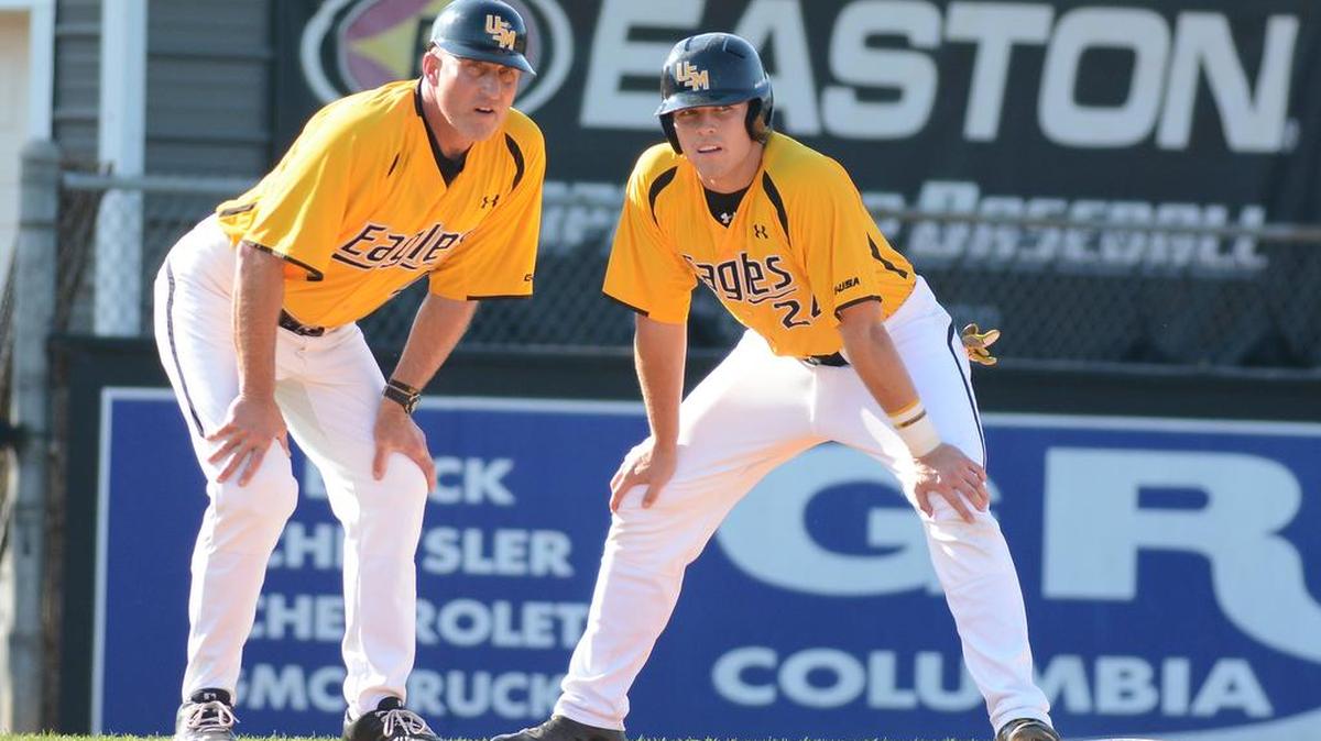 Southern Miss head coach Scott Berry and Dylan Burdeaux helped the Golden Eagles rout Columbia 20-5 Wednesday  at Pete Taylor park.