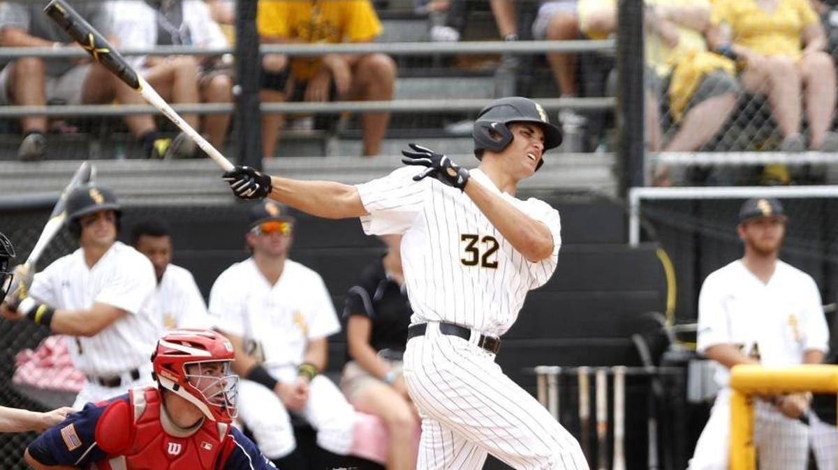 Southern Miss outfielder Matt Wallner connects against Illinois-Chicago on June 2, 2017, in Hattiesburg.