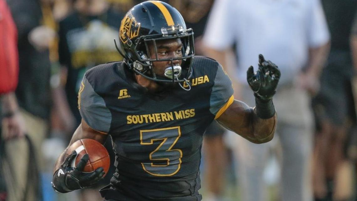 Southern Miss wide receiver Jaylond Adams looks for yardage against UTEP at Roberts Stadium in Hattiesburg on October 14.
