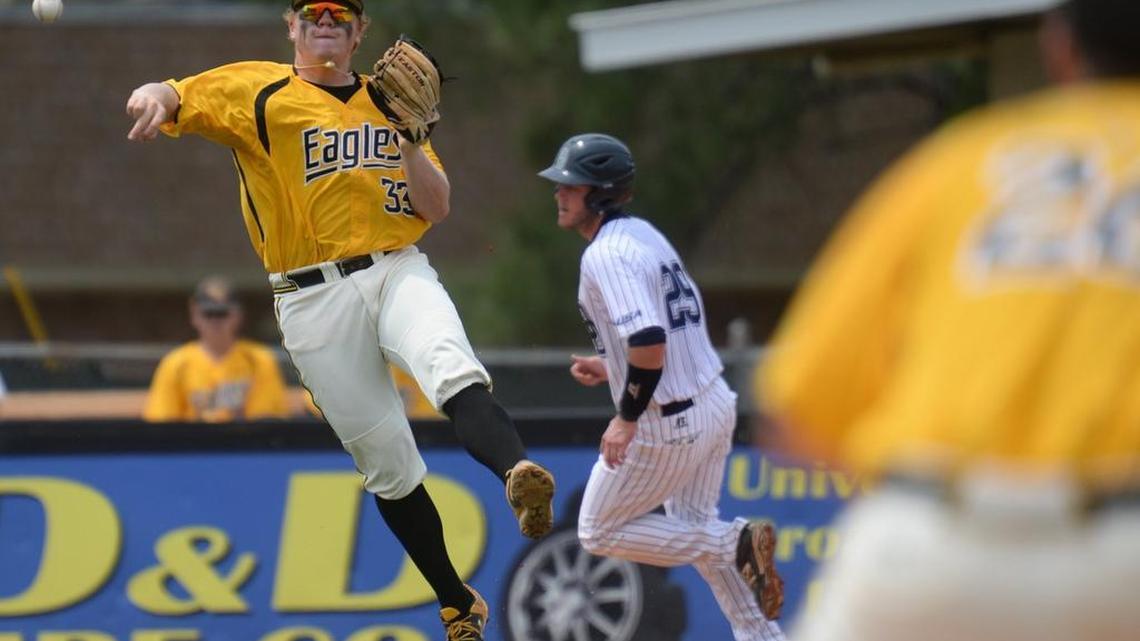 Southern Miss third baseman Taylor Braley throws to first base for the third out against Old Dominion in the losers bracket during the Conference USA Baseball Tournament in Hattiesburg, Miss. Thursday, May 21, 2015. Braley pitched USM past MSU on Tuesday night in Trustmark Park.