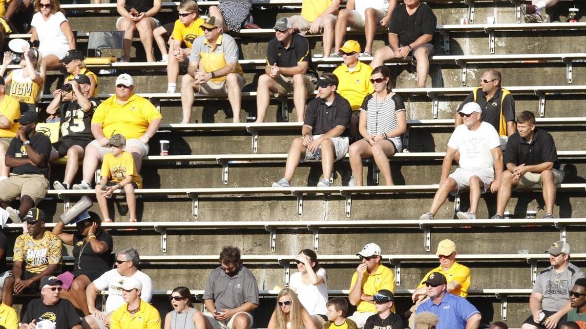 Southern Miss fans look on during the Sept. 2 football game against Kentucky at Roberts Stadium in Hattiesburg. USM has seen a dip in attendance after leading Conference USA in 2016.