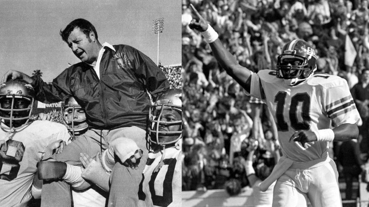 Former Florida State head coach Bobby Bowden, left, and former Southern Miss quarterback Reggie Collier took part in some interesting battles between the two schools in the early 80’s.