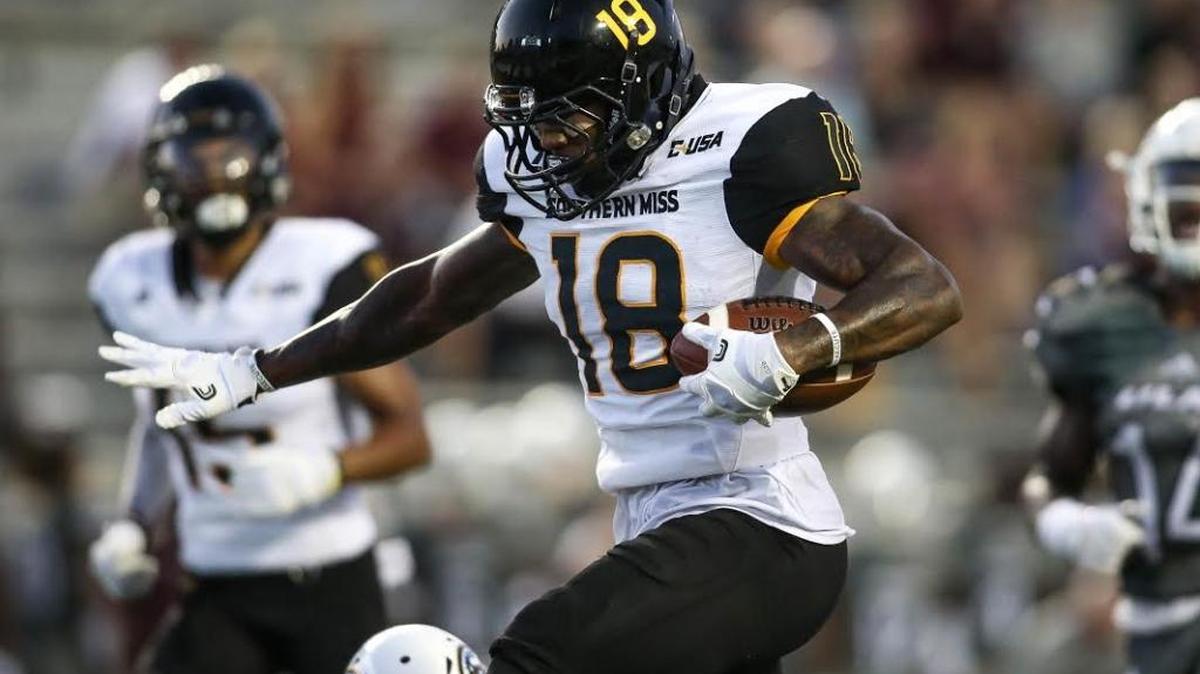 Southern Miss receiver Korey Robertson run into the end zone on one of his two touchdown receptions Saturday in Monroe, La. USM quarterback Kwadra Griggs threw three touchdowns.
