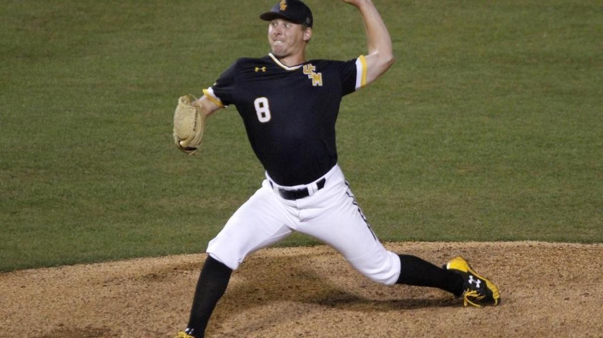 Southern Miss pitcher Kirk McCarty tosses toward home against Mississippi State during Hattiesburg Regional Tournament on June 5.