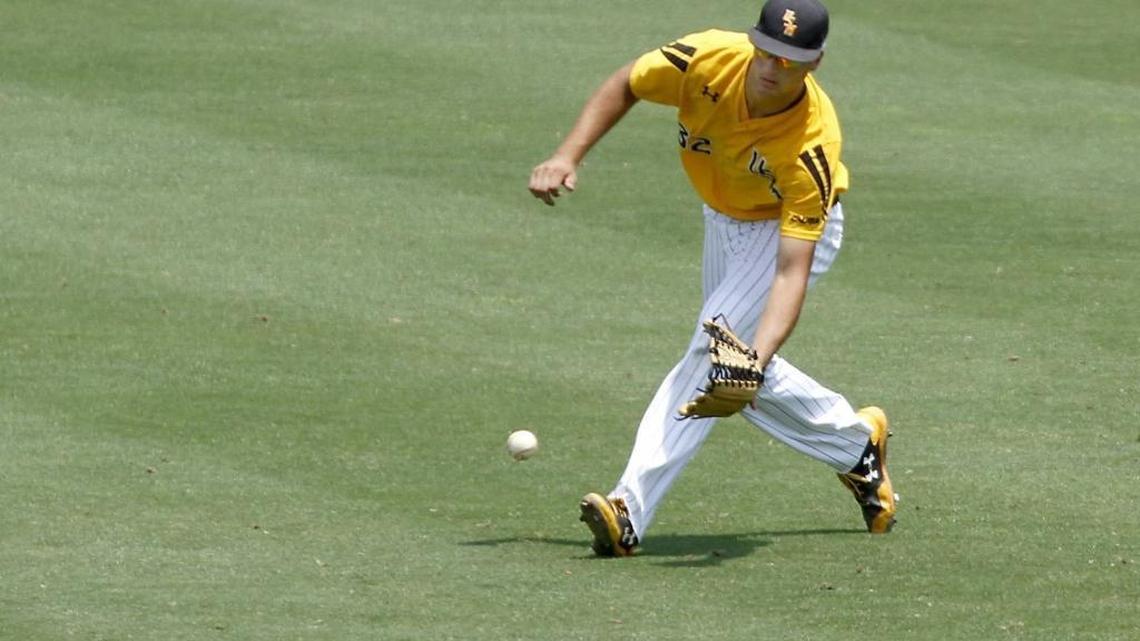 Southern Miss center fielder Matt Wallner fields a ground ball during Southern Miss-Charlotte game on May 27 at MGM Park in Biloxi.