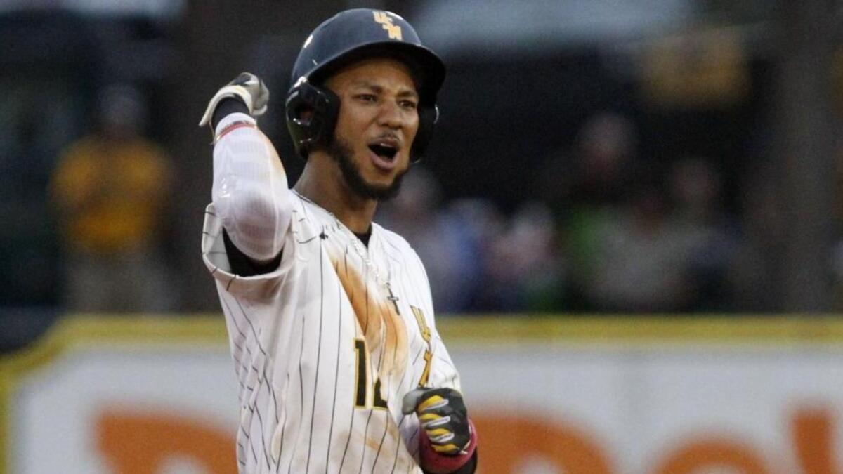 Southern Miss shortstop LeeMarcus Boyd celebrates after hitting a double against Mississippi State during the fifth inning of their game at Pete Taylor Park in Hattiesburg on Feb. 16, 2018.