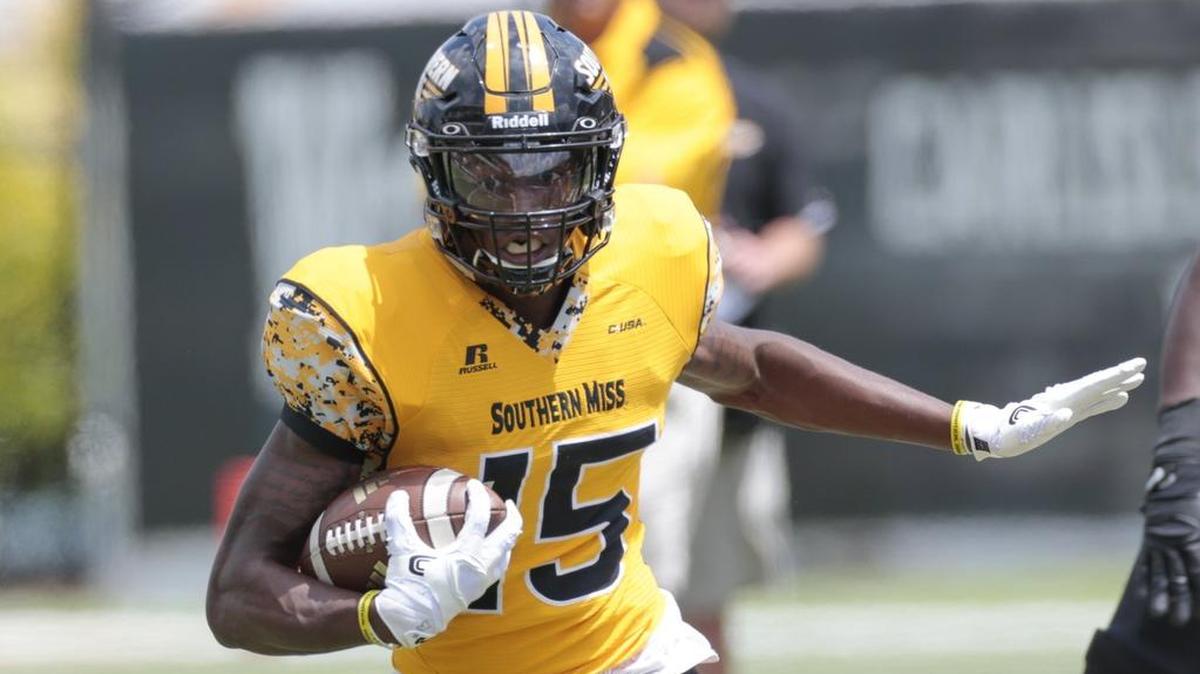 Southern Miss receiver Quez Watkins makes a catch during the spring game at M.M. Roberts Stadium in Hattiesburg on April 21.