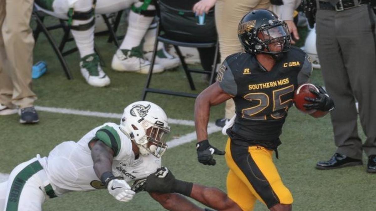 Southern Miss running back Ito Smith runs for a touchdown against Charlotte during the game at M.M. Roberts Stadium Saturday in Hattiesburg.