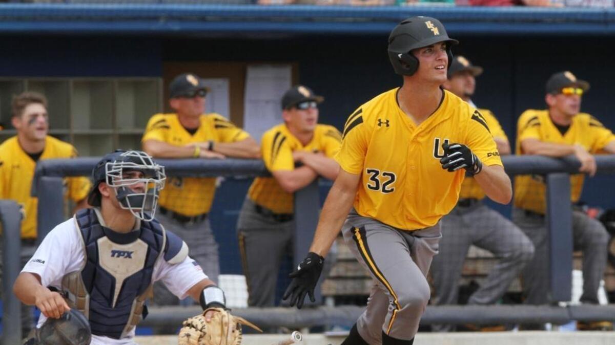 Southern Miss center fielder Matt Wallner watches his solo home run against Rice during the 2017 C-USA tournament championship game at MGM Park in Biloxi.