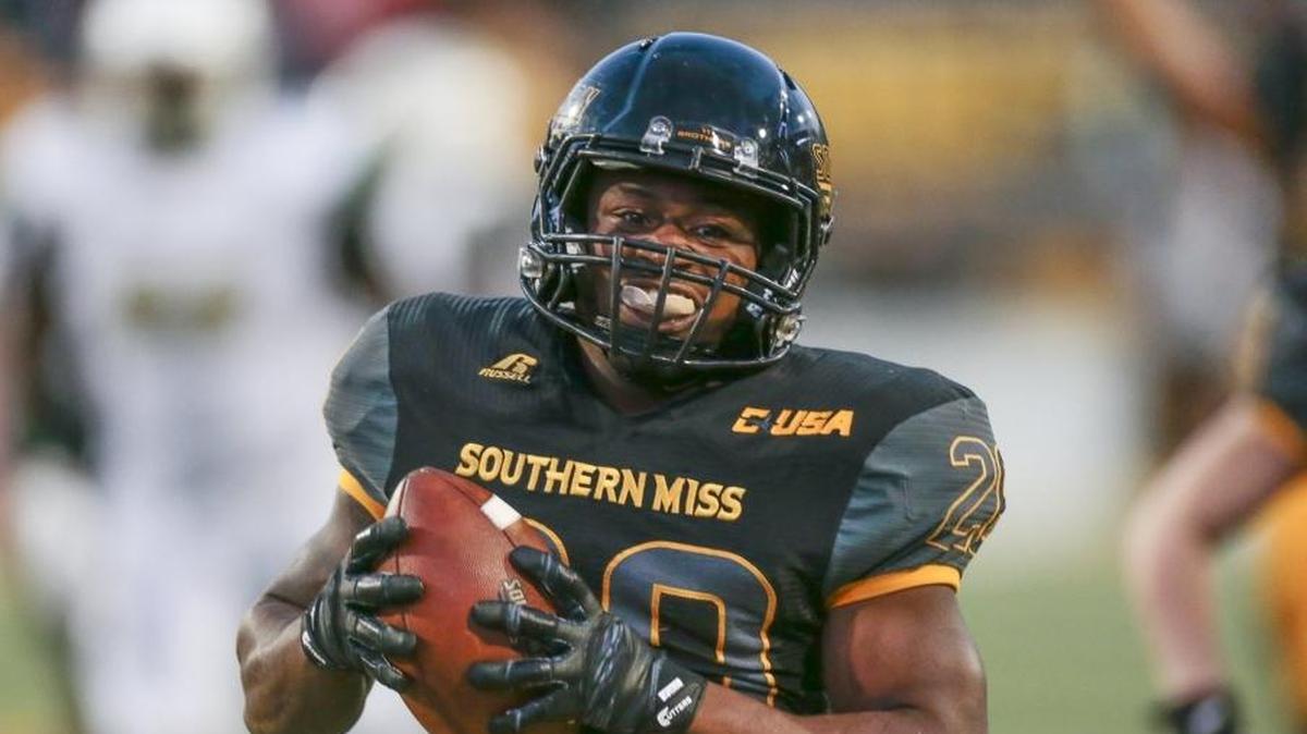 Southern Miss running back T'Rod Daniels scores against Charlotte during the game at M.M. Roberts Stadium on Saturday.