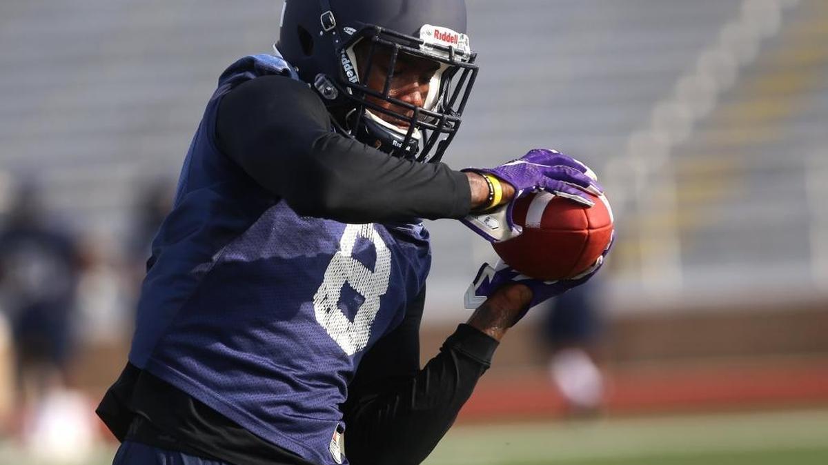 Mississippi Gulf Coast Community College cornerback Saivion Smith makes a catch during practice on August 7.