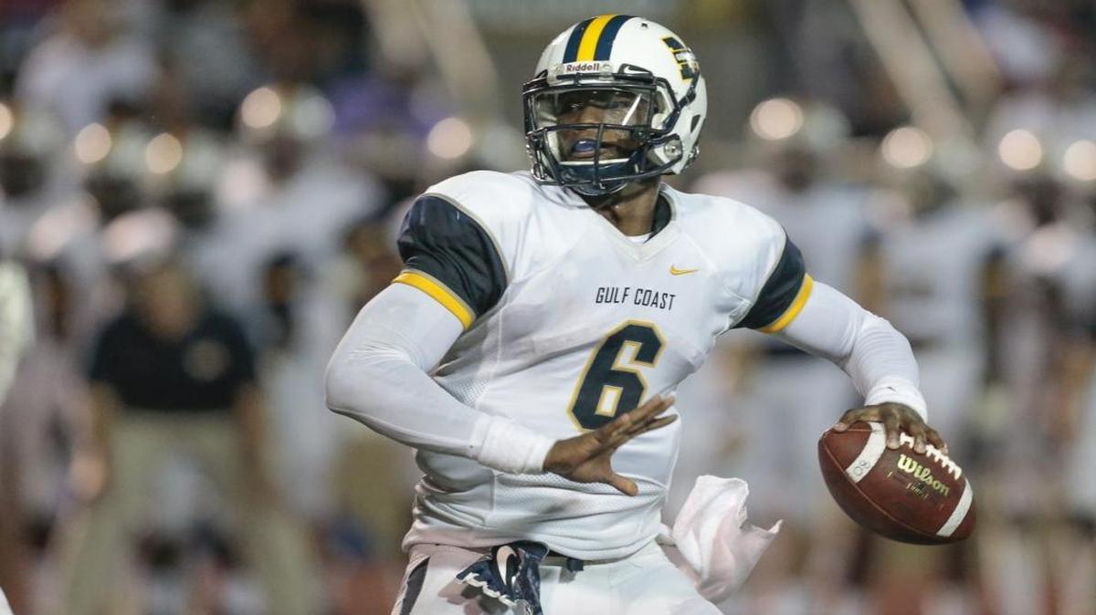 Mississippi Gulf Coast Community College quarterback Torrance Gibson passes against Itawamba at A.L. May Memorial Stadium in Perkinston on August 31, 2017. MGCCC hosts East Central on Thursday.