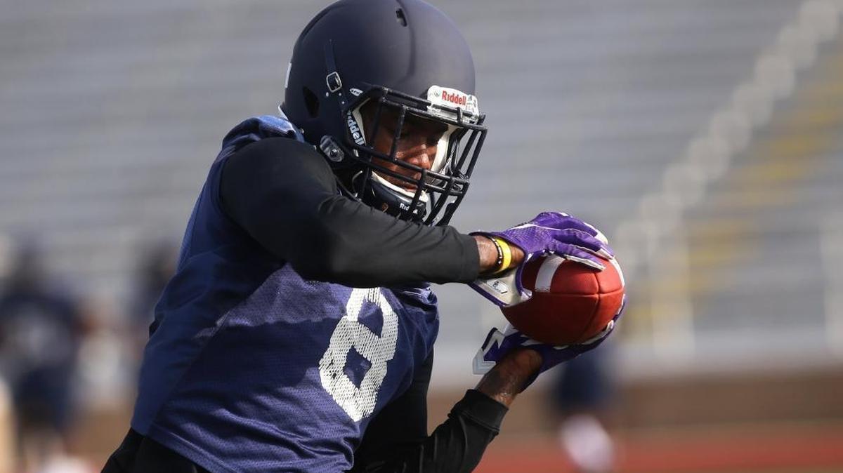 Mississippi Gulf Coast Community College cornerback Saivion Smith makes a catch during practice on Monday, August 7, 2017. Smith committed to Alabama on Wednesday.