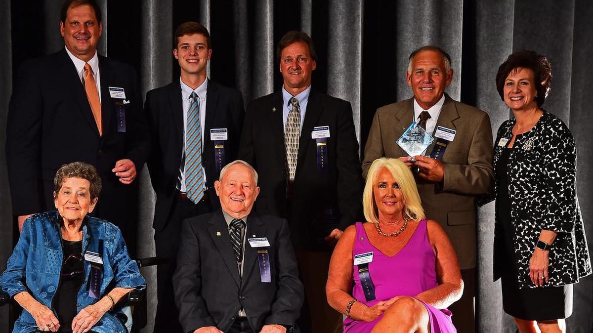 MGCCC announced its latest Athletic Hall of Fame class. Standing: Danna Saia, receiving the award for his late father, Joseph Saia; Hayes Weathersby; Dale Chatham; Sonny Pisarich; and MGCCC President Mary S. Graham. Seated: Wilma Proffitt Valentine, Bulldog Hall of Honor; Leonard Sumrall; and Katherine Gendron. Not pictured is Janice Felsher Seymour.