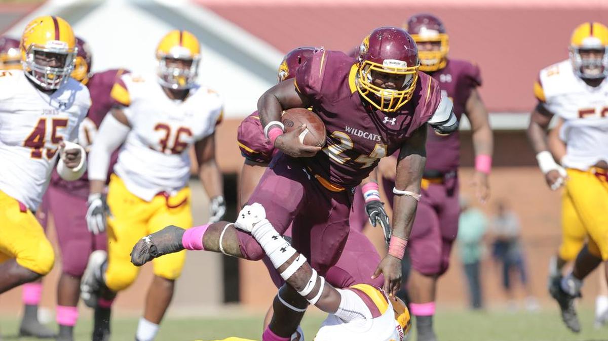 Pearl River running back Caleb Batie dives for extra yardage during action against Jones County Saturday at Poplarville.