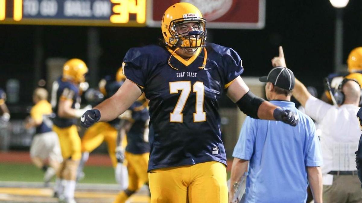 Mississippi Gulf Coast offensive lineman Carter Wood has been a big reason the Bulldogs have had success running the football.