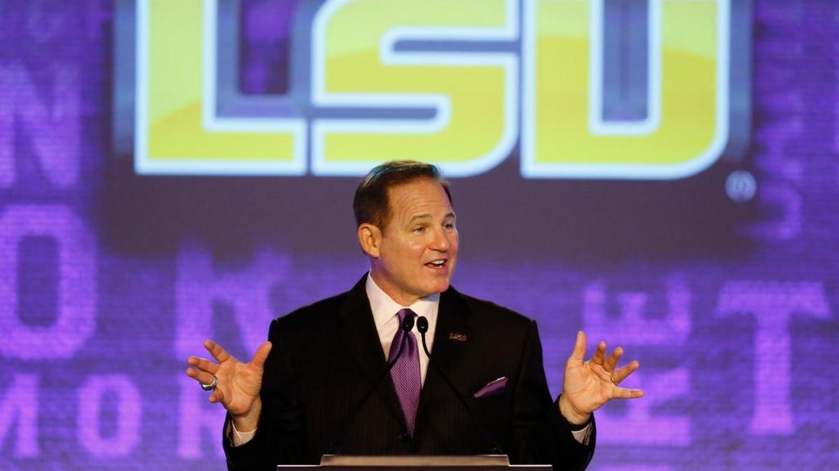 LSU coach Les Miles speaks to the media at the Southeastern Conference football media days Thursday in Hoover, Ala.