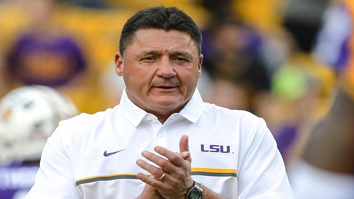 LSU coach Ed Orgeron walks the field before the team's NCAA college football game against Southern Mississippi, Saturday, Oct. 15, 2016, in Baton Rouge, La.