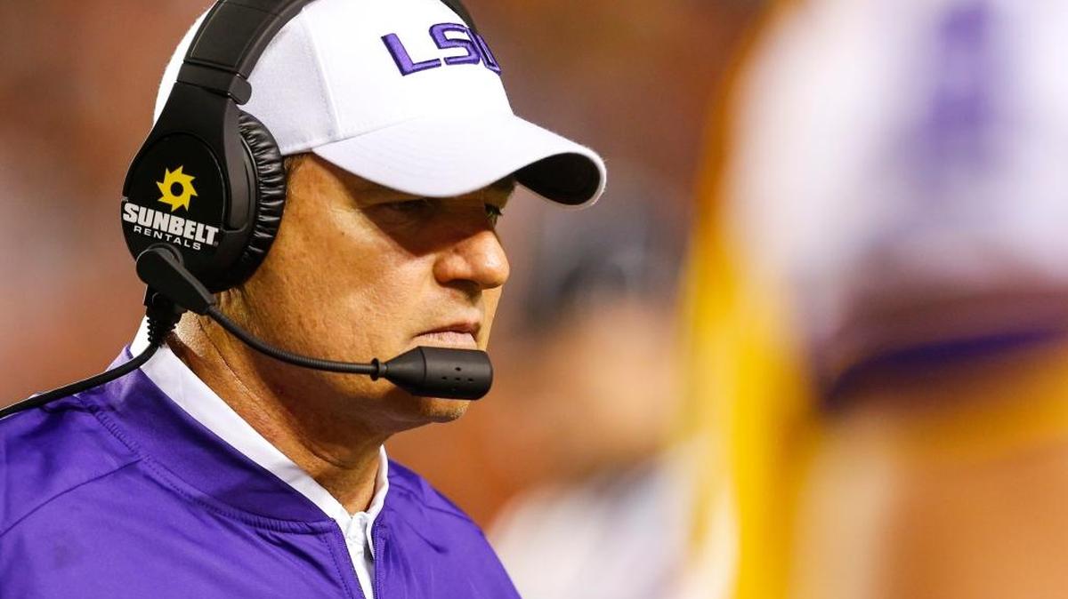 LSU head coach Les Miles walks along the sidelines during the second half of an NCAA college football game against Auburn, Saturday, Sept. 24, 2016, in Auburn, Ala. Miles was fired Sunday morning after the loss to Auburn.