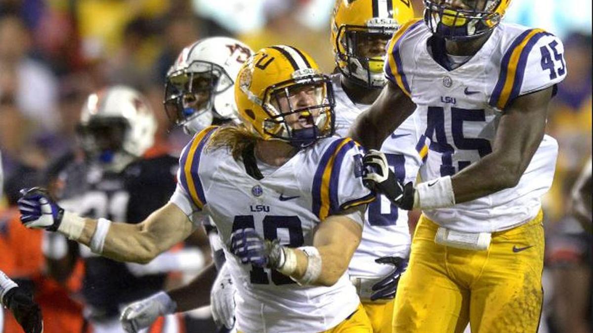 LSU linebacker Seth Fruge (48) celebrates his hit on an Auburn punt return during his time with the Bayou Bengals. Fruge had rings, watches and other memorabilia from his time with LSU stolen from his Shreveport home.
