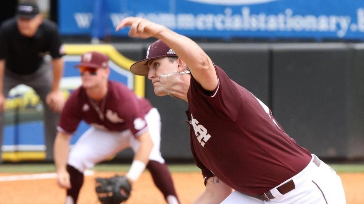 Mississippi State pitcher Konnor Pilkington throws against Illinois-Chicago during the first inning of their game at Pete Taylor Park in Hattiesburg on June 4.