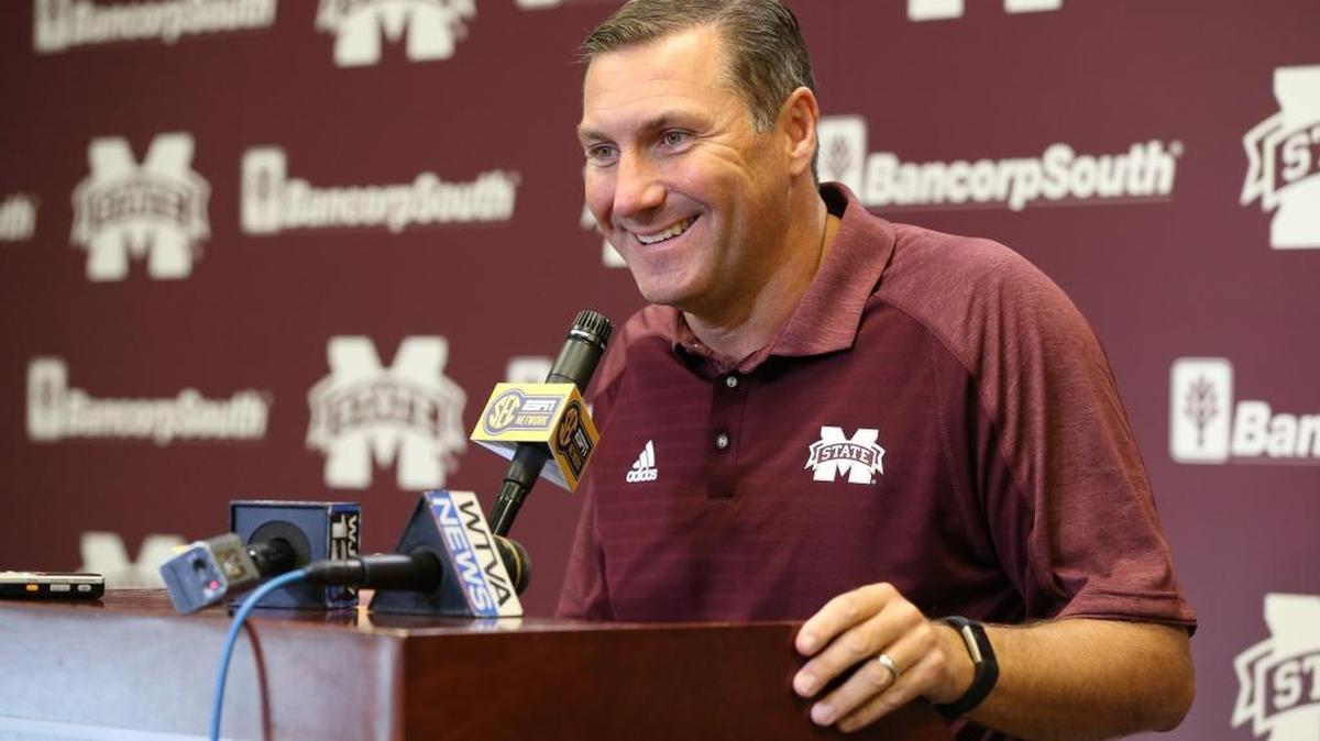 Mississippi State coach Dan Mullen addresses the media prior to Tuesday’s first practice of fall camp.