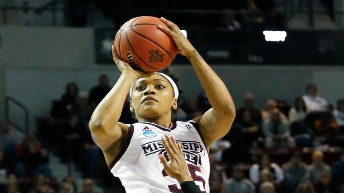 Mississippi State forward Victoria Vivians (35) shoots over Troy guard Claresa Banks (14) during the first half of a first-round game in the women's NCAA basketball tournament.