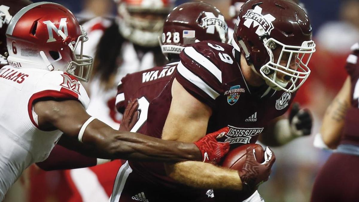 Mississippi State Bulldogs linebacker Richie Brown (39) runs with the ball at Tropicana Field on Dec. 26 in St. Petersburg, Fla.