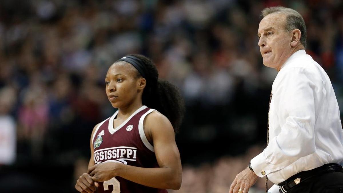 Mississippi State guard Morgan William (2) and head coach Vic Schaefer.